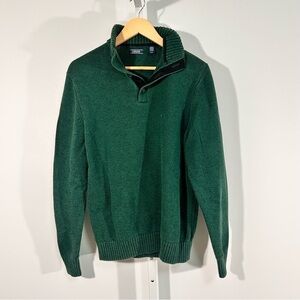 IZOD Forest Green Quarter Button Shawl Collar Sweater – Preppy Knit (Men’s L/G)